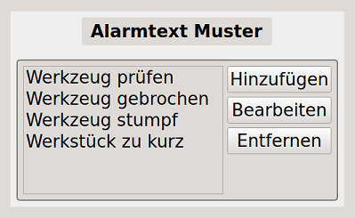 Bild 1 - Liste der vorhandenen (Standard)-Alarmtexte