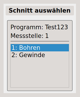 Bild 1 - Auflistung aller Schnitte der aktuellen Messstelle