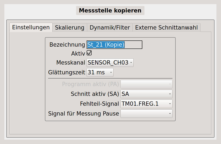 Bild 8 - Einstellmöglichkeiten für die zu kopierende Messstelle