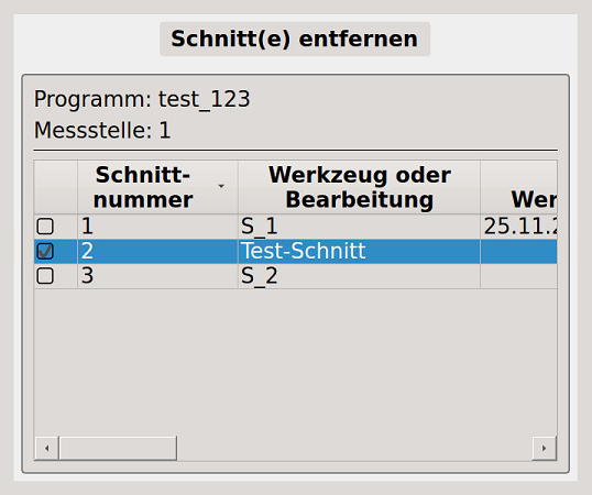 Bild 7 - Auswahlmenü zum Löschen eines oder mehrerer Schnitte