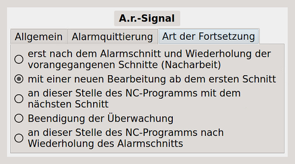 Bild 4 - Externe Alarmquittierung - "Art der Fortsetzung"