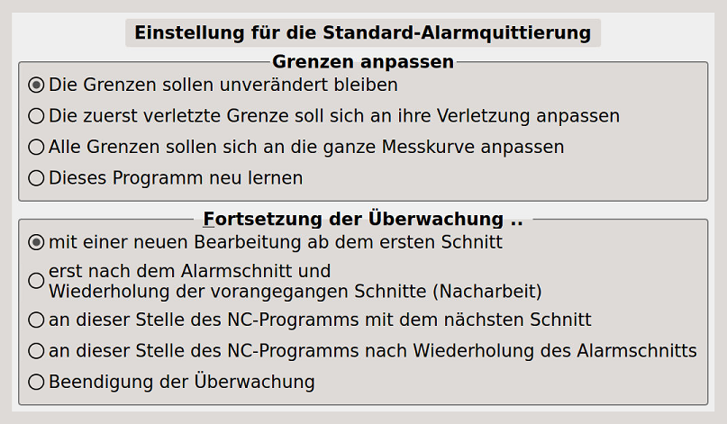 Bild 5 - Einstellmöglichkeiten für die "Standard-Alarmquittierung"