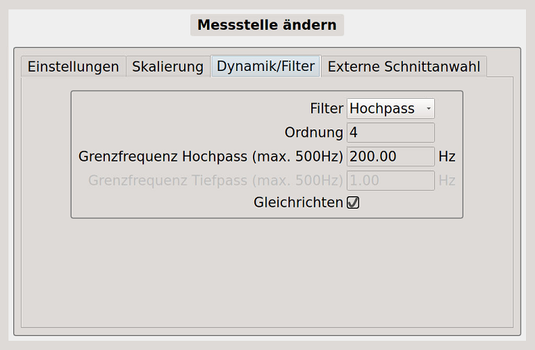 Bild 4 - Messstelle ändern - "Dynamik/Filter"