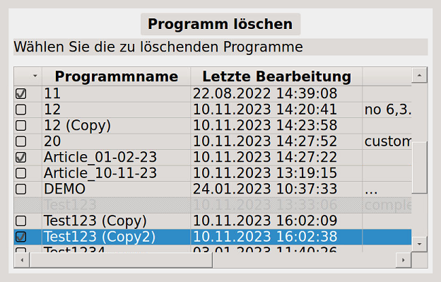 Bild 5 - Auswahl der zu löschenden Programme