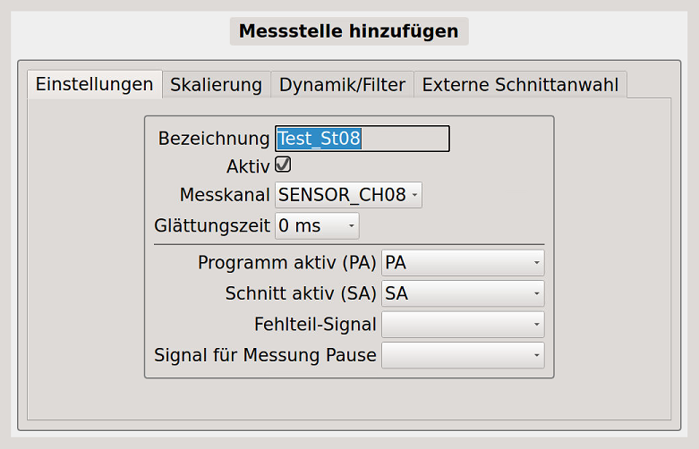 Bild 6 - Einstellmöglichkeiten für die hinzuzufügende Messstelle