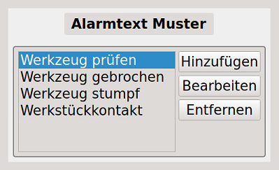 Bild 3 - Liste der vorhandenen Standard-Alarmtexte