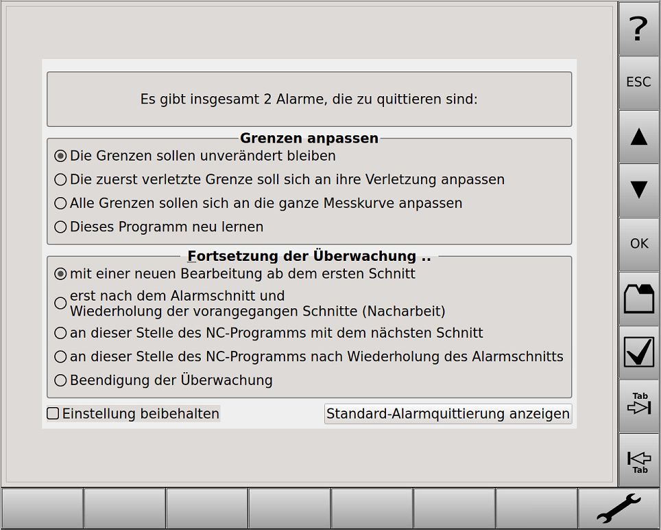 Bild 10 - Auswahlmenü zur Alarmquittierung