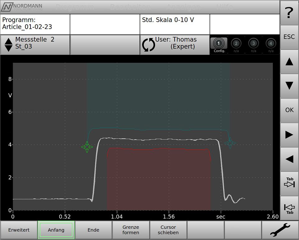 Bild 08 - Obere Grenze (Grenzanfang) ist markiert und kann vertikal verschoben, sowie verkürzt oder verlängert werden.