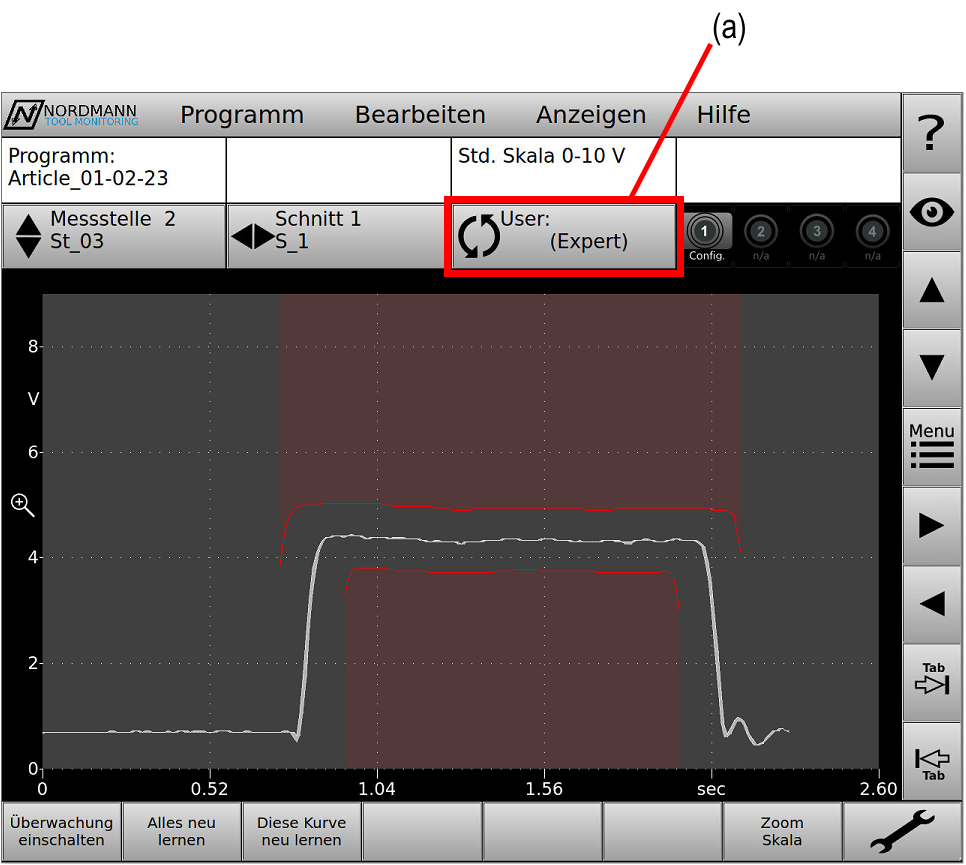 Bild 1 - Infofläche mit Benutzerumschaltung im Einstellungsbereich
